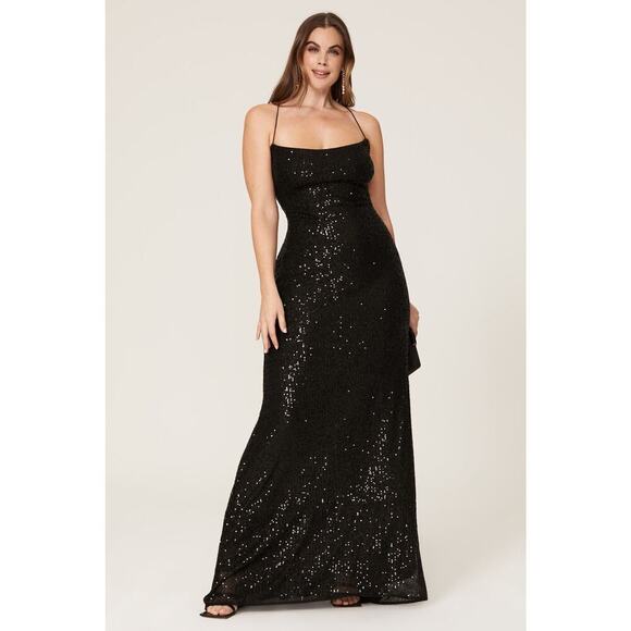 Mac Duggal Stretch Sequin Lace Up Back Evening Maxi Gown/Dress Black Size 8 - Picture 10 of 10